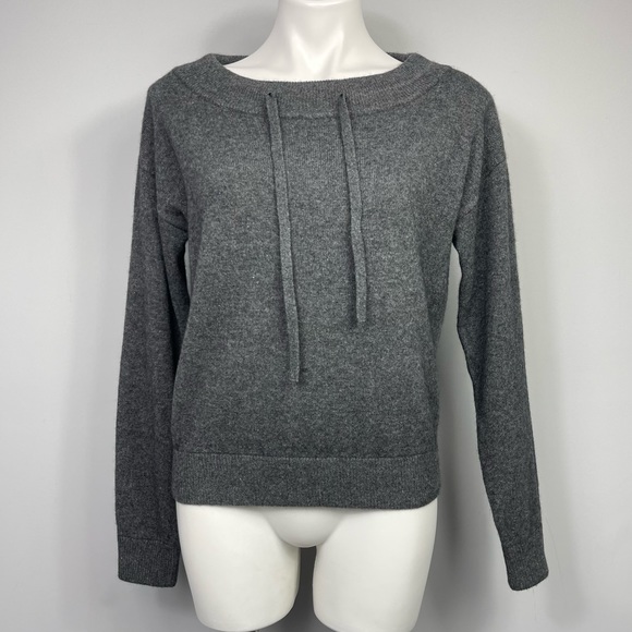 Minnie Rose 100% Cashmere Boat Neck Sweater with Drawstring F72113C21 Gray M - Picture 3 of 14